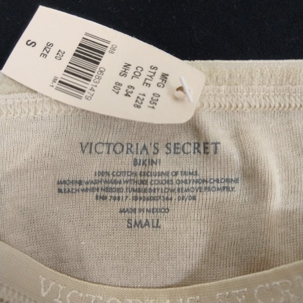 Vintage Victoria Secret 2005 Bikini Panty Beige Cotton Size S NWT - Picture 4 of 7